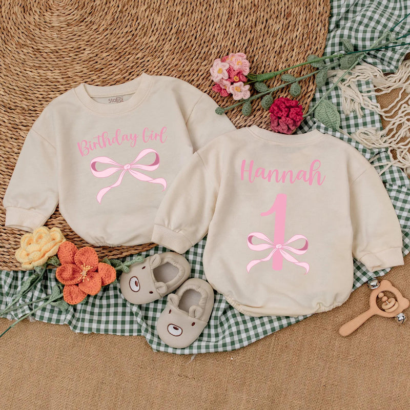 Personalized Pink Birthday Girl Romper with Bow Design Baby's 1st Birthday Outfit Soft and Comfortable Infant Apparel Gift Idea
