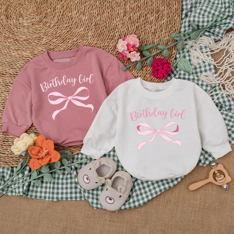 Personalized Pink Birthday Girl Romper with Bow Design Baby's 1st Birthday Outfit Soft and Comfortable Infant Apparel Gift Idea