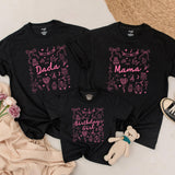 Personalized Pink Birthday Shirt with Bow and Party Icons for Baby Girl or Family, Matching First Birthday Outfit, Custom Name Gift Idea