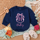 Personalized Pink Bow Baby Girl Romper with Initial H Hadley Name Soft Cotton Birthday Shower Gift Coming Home Outfit