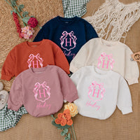 Personalized Pink Bow Baby Girl Romper with Initial H Hadley Name Soft Cotton Birthday Shower Gift Coming Home Outfit