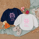 Personalized Pink Bow Baby Girl Romper with Initial H Hadley Name Soft Cotton Birthday Shower Gift Coming Home Outfit