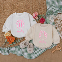 Personalized Pink Bow Baby Girl Romper with Initial H Hadley Name Soft Cotton Birthday Shower Gift Coming Home Outfit