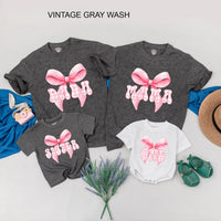 Personalized Pink Bow First Birthday Matching Shirts for Mama and Baby with Gingham Design, Cute 1st Birthday Girl Party Outfit
