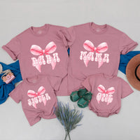 Personalized Pink Bow First Birthday Matching Shirts for Mama and Baby with Gingham Design, Cute 1st Birthday Girl Party Outfit