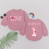 Personalized Pink Bow First Birthday Romper for Baby Girl Celebration Outfit Soft Cotton Bodysuit Custom Name One-Year Party Gift