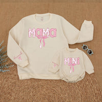 Personalized Pink Bow Mama and Mini Sweatshirt Cute Gingham Mommy and Me Outfits Custom Mother Daughter Matching Sweaters Gift Idea