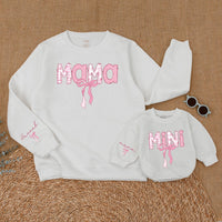 Personalized Pink Bow Mama and Mini Sweatshirt Cute Gingham Mommy and Me Outfits Custom Mother Daughter Matching Sweaters Gift Idea