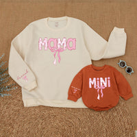 Personalized Pink Bow Mama and Mini Sweatshirt Cute Gingham Mommy and Me Outfits Custom Mother Daughter Matching Sweaters Gift Idea