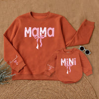 Personalized Pink Bow Mama and Mini Sweatshirt Cute Gingham Mommy and Me Outfits Custom Mother Daughter Matching Sweaters Gift Idea