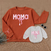 Personalized Pink Bow Mama and Mini Sweatshirt Cute Gingham Mommy and Me Outfits Custom Mother Daughter Matching Sweaters Gift Idea