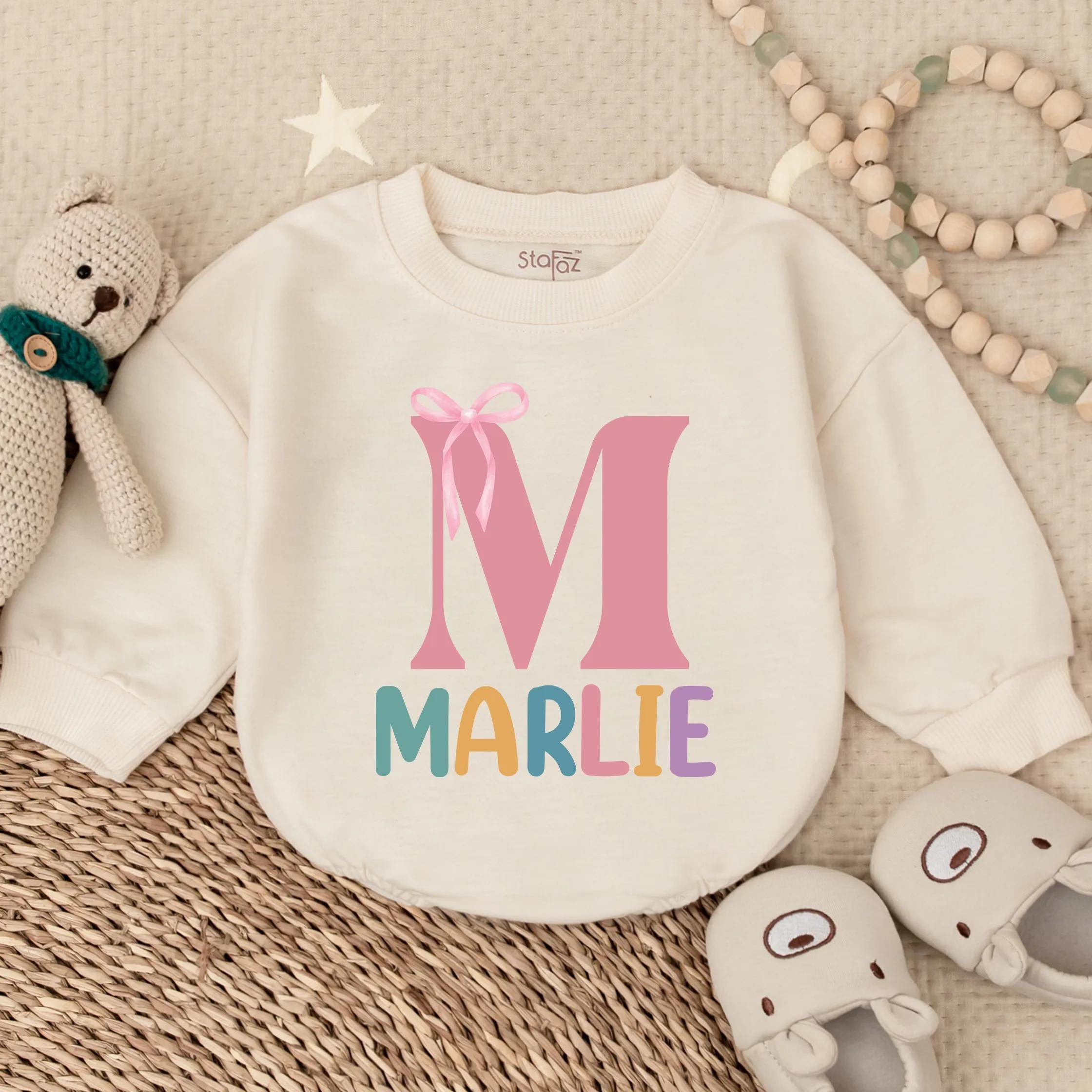 Personalized Pink Bow Romper for Baby Girl Custom Name Bubble Outfit Adorable Toddler Clothing Perfect Baby Shower Gift Soft Pastel Design