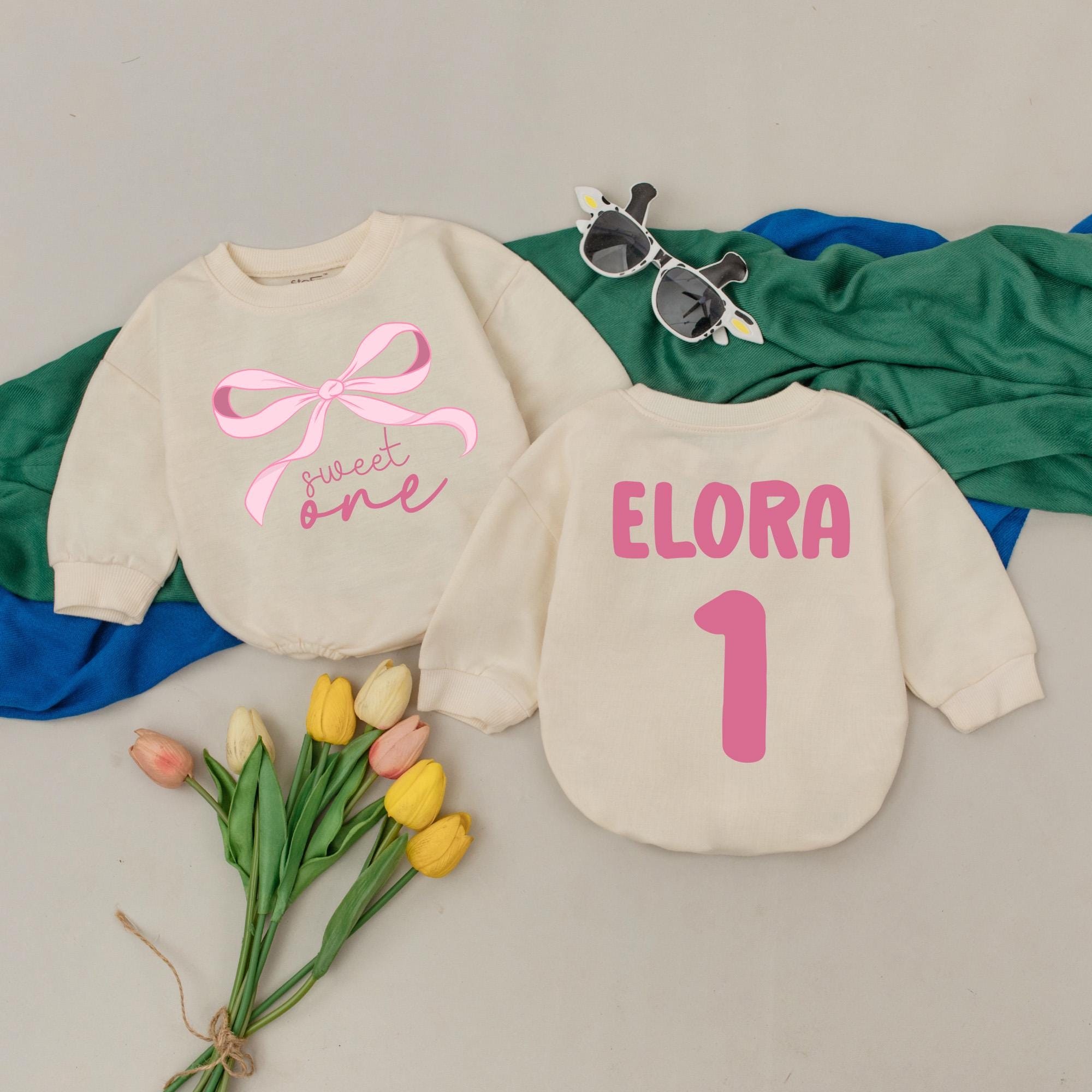 Personalized Pink Bow Romper Sweet One Birthday Outfit for Infant Girls Custom Baby Shower Gift Cotton Soft Comfortable 1st Birthday