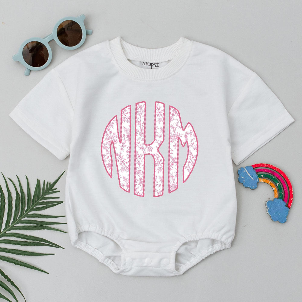 Personalized Pink Chinoiserie Baby Girl Romper with Monogram Toddler Outfit Custom Name Floral Infant Clothes Perfect Baby Shower Gift