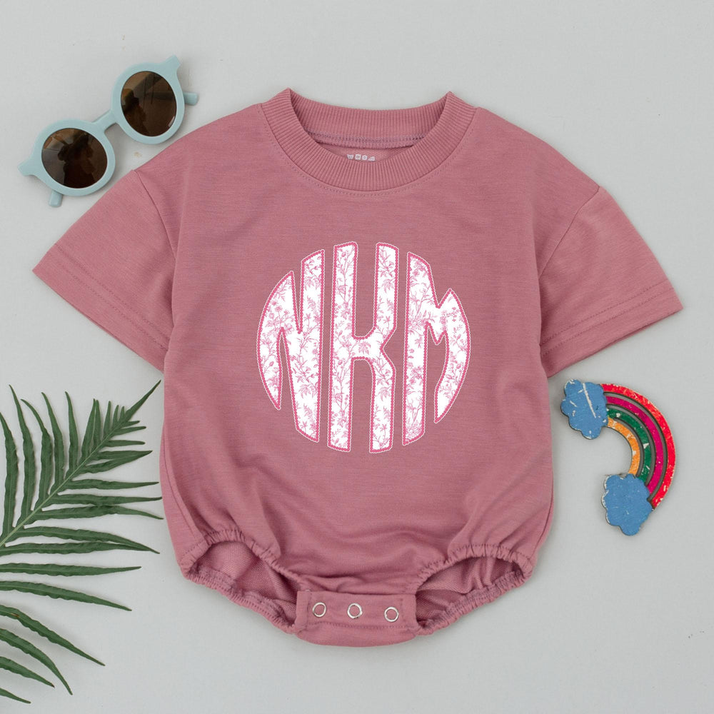 Personalized Pink Chinoiserie Baby Girl Romper with Monogram Toddler Outfit Custom Name Floral Infant Clothes Perfect Baby Shower Gift