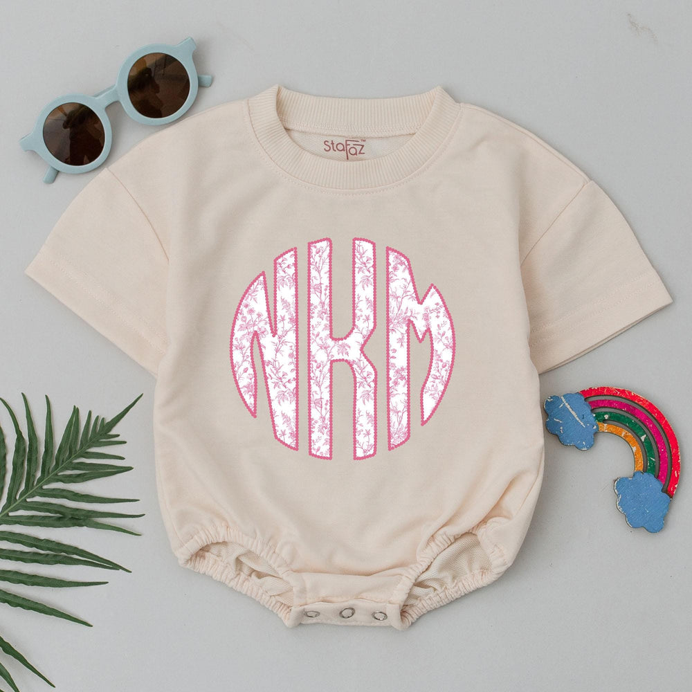 Personalized Pink Chinoiserie Baby Girl Romper with Monogram Toddler Outfit Custom Name Floral Infant Clothes Perfect Baby Shower Gift
