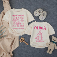 Personalized Pink First Birthday Outfit for Baby Girls, One for the Books Romper with Custom Name and Candle Design Party Clothes