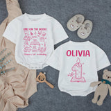 Personalized Pink First Birthday Outfit for Baby Girls, One for the Books Romper with Custom Name and Candle Design Party Clothes