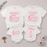 Personalized Pink Gingham Pumpkin Matching Family Shirts, Baby First Birthday Outfit, Soft Cotton Toddler Bodysuit for Fall Celebrations