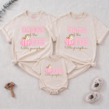 Personalized Pink Gingham Pumpkin Matching Family Shirts, Baby First Birthday Outfit, Soft Cotton Toddler Bodysuit for Fall Celebrations