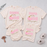 Personalized Pink Gingham Pumpkin Matching Family Shirts, Baby First Birthday Outfit, Soft Cotton Toddler Bodysuit for Fall Celebrations