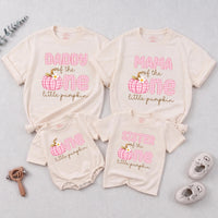 Personalized Pink Gingham Pumpkin Matching Family Shirts, Baby First Birthday Outfit, Soft Cotton Toddler Bodysuit for Fall Celebrations