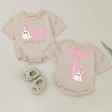 Personalized Pink Gingham 'Spooky One' Halloween Romper & Matching Family Shirts for Baby, Toddler, Kids, Mom & Dad - Soft Cotton Outfit