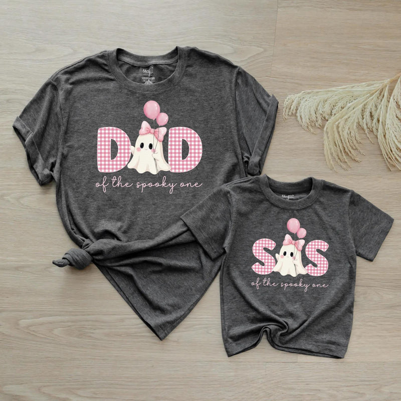Personalized Pink Gingham 'Spooky One' Halloween Romper & Matching Family Shirts for Baby, Toddler, Kids, Mom & Dad - Soft Cotton Outfit
