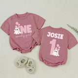 Personalized Pink Gingham 'Spooky One' Halloween Romper & Matching Family Shirts for Baby, Toddler, Kids, Mom & Dad - Soft Cotton Outfit