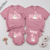 Personalized Pink Gingham 'Spooky One' Halloween Romper & Matching Family Shirts for Baby, Toddler, Kids, Mom & Dad - Soft Cotton Outfit