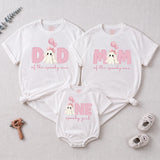 Personalized Pink Gingham 'Spooky One' Halloween Romper & Matching Family Shirts for Baby, Toddler, Kids, Mom & Dad - Soft Cotton Outfit