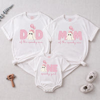 Personalized Pink Gingham 'Spooky One' Halloween Romper & Matching Family Shirts for Baby, Toddler, Kids, Mom & Dad - Soft Cotton Outfit