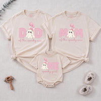 Personalized Pink Gingham 'Spooky One' Halloween Romper & Matching Family Shirts for Baby, Toddler, Kids, Mom & Dad - Soft Cotton Outfit