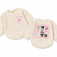 Personalized Pink Halloween Girl Witch Baby Bubble Romper for Toddlers 0-24M Soft Cotton Long Sleeve Outfit