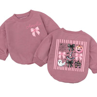Personalized Pink Halloween Girl Witch Baby Bubble Romper for Toddlers 0-24M Soft Cotton Long Sleeve Outfit