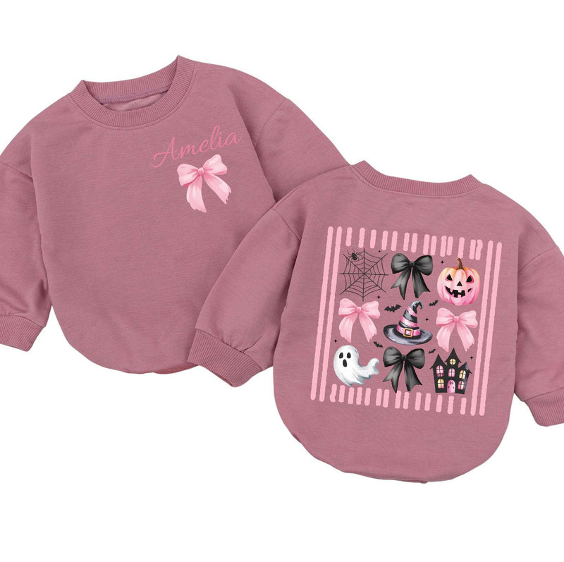 Personalized Pink Halloween Girl Witch Baby Bubble Romper for Toddlers 0-24M Soft Cotton Long Sleeve Outfit