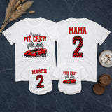 Personalized Pit Crew Race Car Two Fast 2nd Birthday Matching Shirts, Kids Romper and Family Tees Set in Soft Cotton for Spring Photos