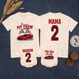 Personalized Pit Crew Race Car Two Fast 2nd Birthday Matching Shirts, Kids Romper and Family Tees Set in Soft Cotton for Spring Photos