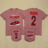 Personalized Pit Crew Race Car Two Fast 2nd Birthday Matching Shirts, Kids Romper and Family Tees Set in Soft Cotton for Spring Photos