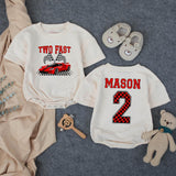 Personalized Pit Crew Race Car Two Fast 2nd Birthday Matching Shirts, Kids Romper and Family Tees Set in Soft Cotton for Spring Photos