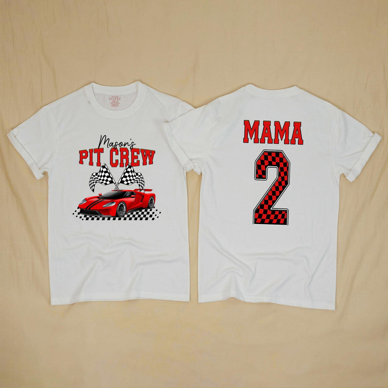 Personalized Pit Crew Race Car Two Fast 2nd Birthday Matching Shirts, Kids Romper and Family Tees Set in Soft Cotton for Spring Photos