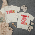 Personalized Pizza Two Birthday Toddler T-Shirt with Name and Age, Gingham Pattern and Pepperoni Design, Soft Cotton Second Birthday Outfit