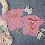 Personalized Pizza Two Birthday Toddler T-Shirt with Name and Age, Gingham Pattern and Pepperoni Design, Soft Cotton Second Birthday Outfit