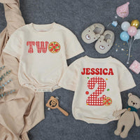 Personalized Pizza Two Birthday Toddler T-Shirt with Name and Age, Gingham Pattern and Pepperoni Design, Soft Cotton Second Birthday Outfit