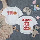 Personalized Pizza Two Birthday Toddler T-Shirt with Name and Age, Gingham Pattern and Pepperoni Design, Soft Cotton Second Birthday Outfit
