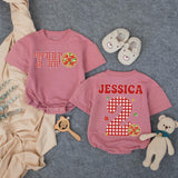 Personalized Pizza Two Birthday Toddler T-Shirt with Name and Age, Gingham Pattern and Pepperoni Design, Soft Cotton Second Birthday Outfit
