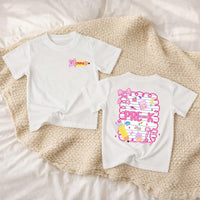 Personalized Pre-K Girls Shirt with Pink Bow Custom Name Emma Back to School Tee Cute Yellow Pencil Notebook Design Toddler Gift