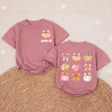 Personalized Pumpkin Baby Girl Romper with Pink Bow Artwork, Custom Name, Soft Cotton Long Sleeve Outfit for Fall Newborns & Milestone Photos