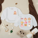 Personalized Pumpkin Baby Girl Romper with Pink Bow Artwork, Custom Name, Soft Cotton Long Sleeve Outfit for Fall Newborns & Milestone Photos