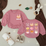 Personalized Pumpkin Baby Girl Romper with Pink Bow Artwork, Custom Name, Soft Cotton Long Sleeve Outfit for Fall Newborns & Milestone Photos